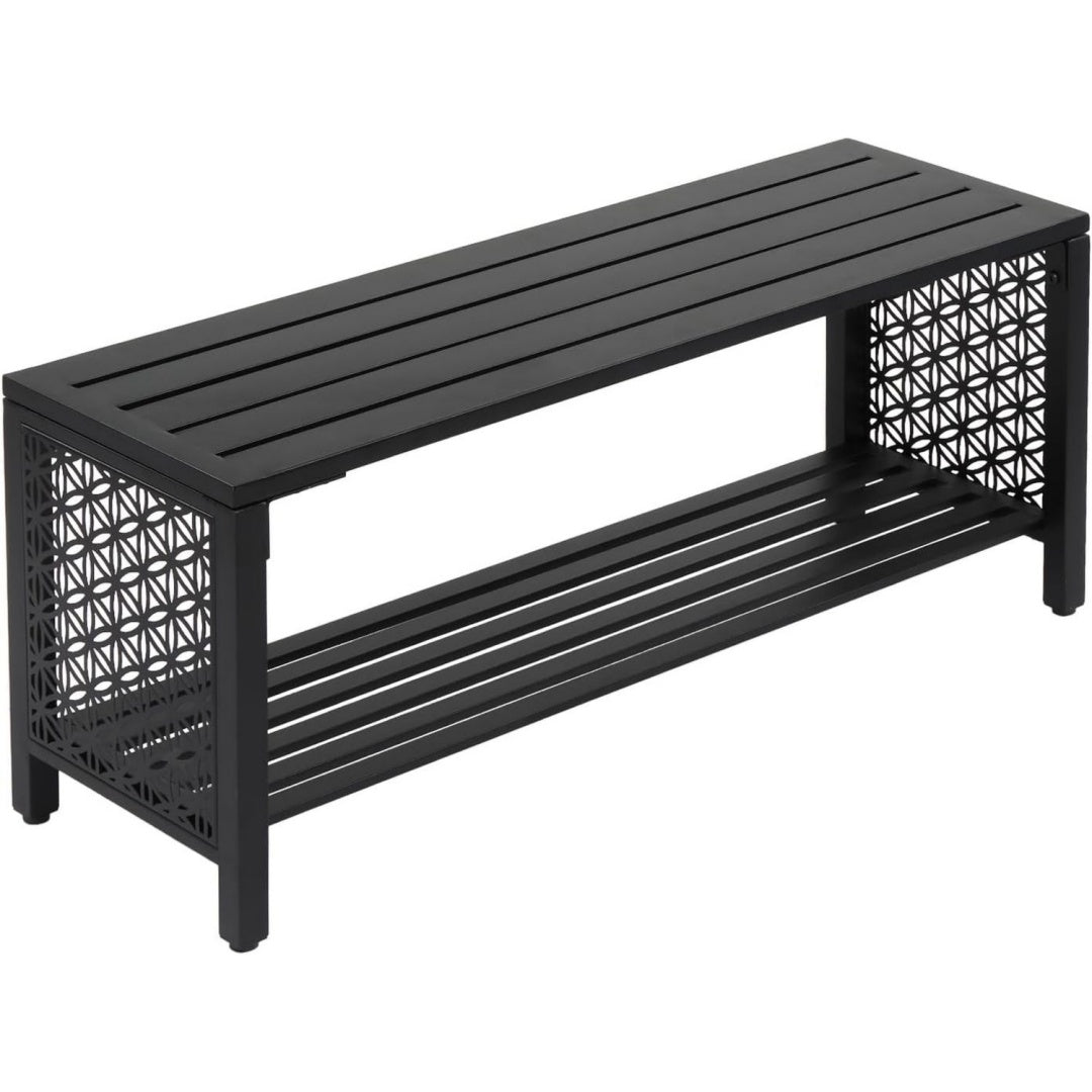 bonnlo gartenbank metall retro-stil wetterfeste sitzbank fuer 2 sitzer essbank ohne rueckenlehne mit stauraum unter der sitzflaeche baenke fuer garten balkon hof 102cm schwarz