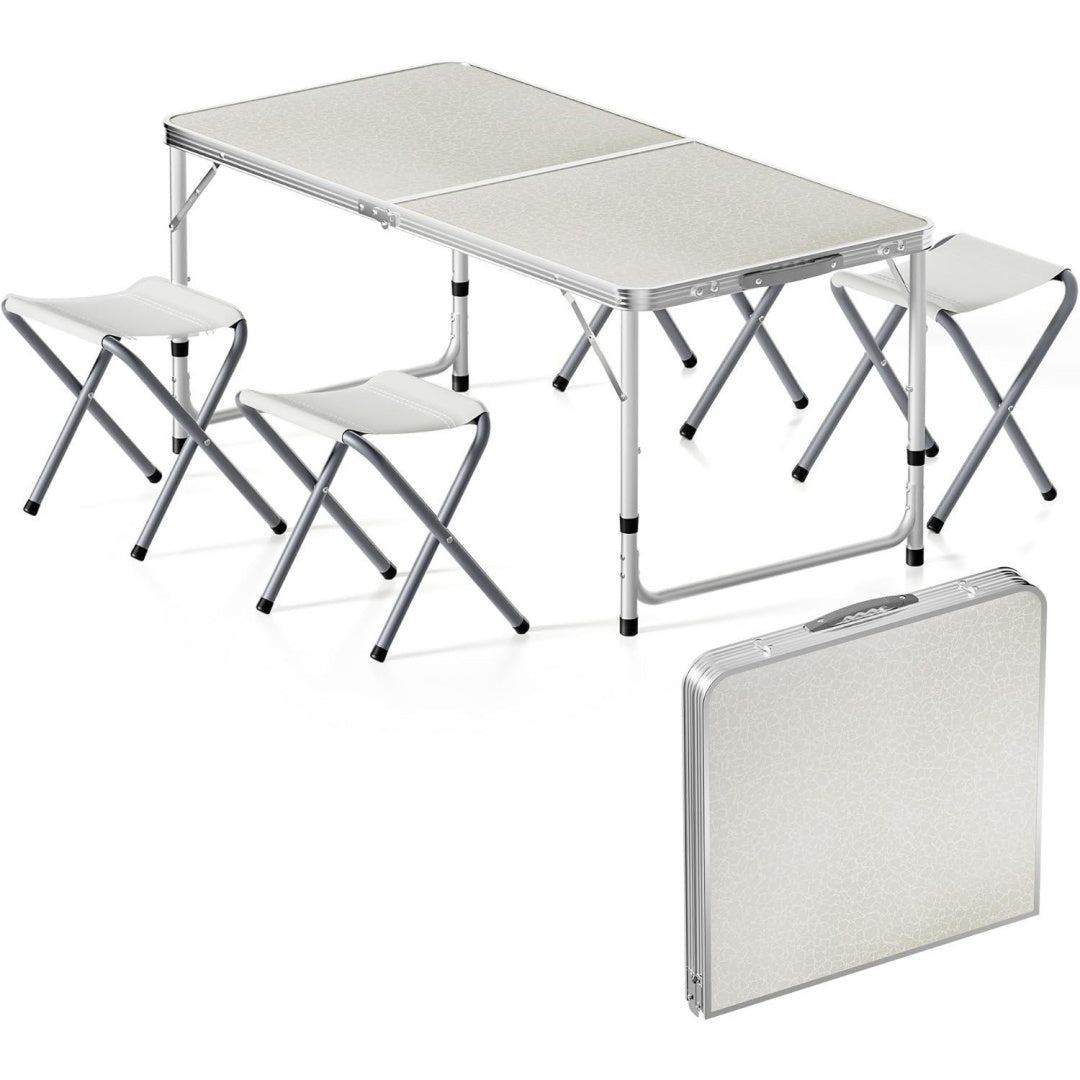wiltec campingmoebel set 5tlg campingtisch mit stuehlen hoehenverstellbarer tisch plus 4 campingstuehle aluminium sitzgarnitur campingtisch klappbar klapptisch camping garnitur faltbar