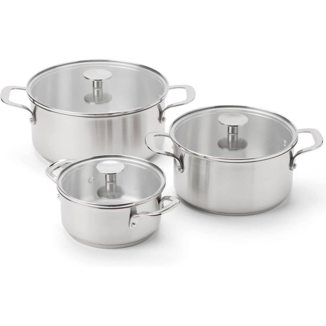 kitchenaid stainless steel sheet edelstahl-kochgeschirrset 3-teilig 16 cm20 cm24 cm kochtoepfe induktionsgeeignet backofengeeignet spuelmaschinenfest silber