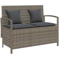 gartenbank mit stauraum und kissen grau poly rattan