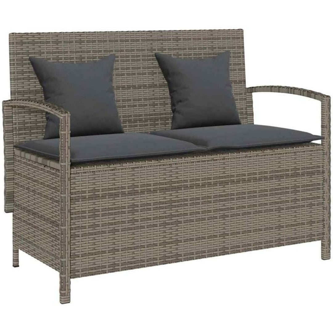 gartenbank mit stauraum und kissen grau poly rattan