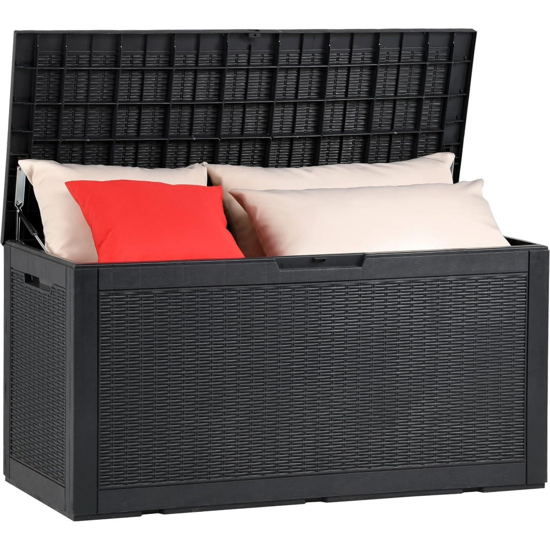 aufbewahrungsbox fuer den aussenbereich wasserdicht 380l grosse kunstharz-deckboxen garten-aufbewahrungsbox outdoor-kissen abschliessbar garten-aufbewahrungsbehaelter schwarz
