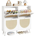 ironck schuhschrank rattan schmal schuhkipper mit 4 klappen weiss freistehende schuhregal schuhkommode mit verstellbaren trennwaende schuhablage schrank fuer flur eingang 100x24x95cm