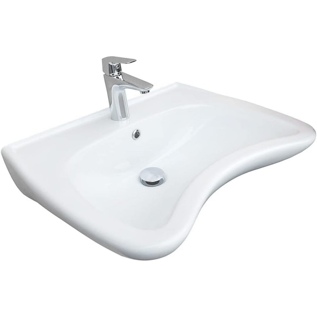 barrierefreies waschbecken 60 cm weiss wandmontage rollstuhlgerecht unterfahrbar mit hahnloch und ueberlauf sanitaerkeramik masse 205 x 605 x 50 cm fuer altersgerechtes bad