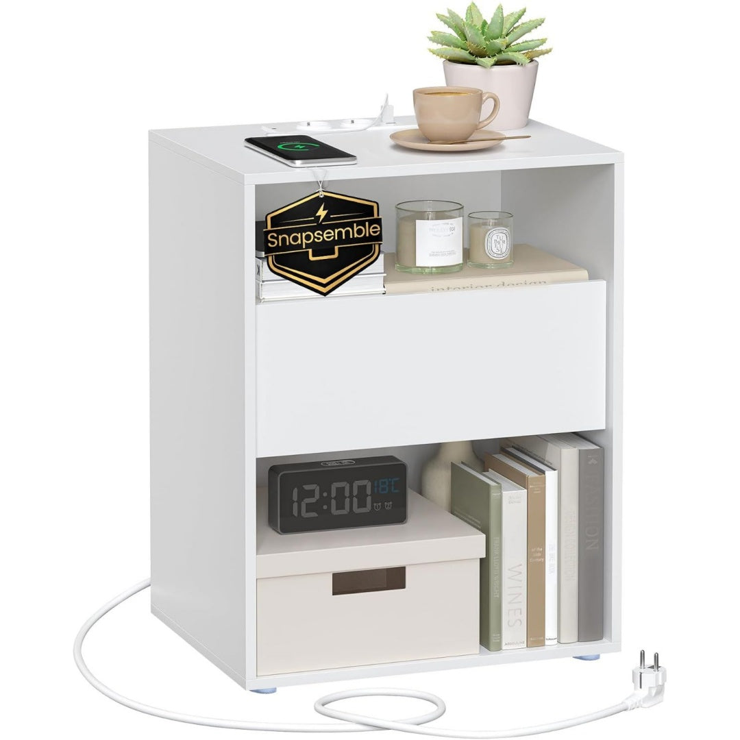 nachttisch mit ladestation schublade matt weiss let777w04 beistelltisch nachtschrank superschnelle montage schlafzimmer wolkenweiss kadin kollektion let777w04
