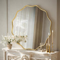 koonmi runder wandspiegel mit gewelltem rand 75 cm gold strukturierter metallrahmen zum aufhaengen oder anlehnen fuer badezimmer wohnzimmer und eingangsbereich