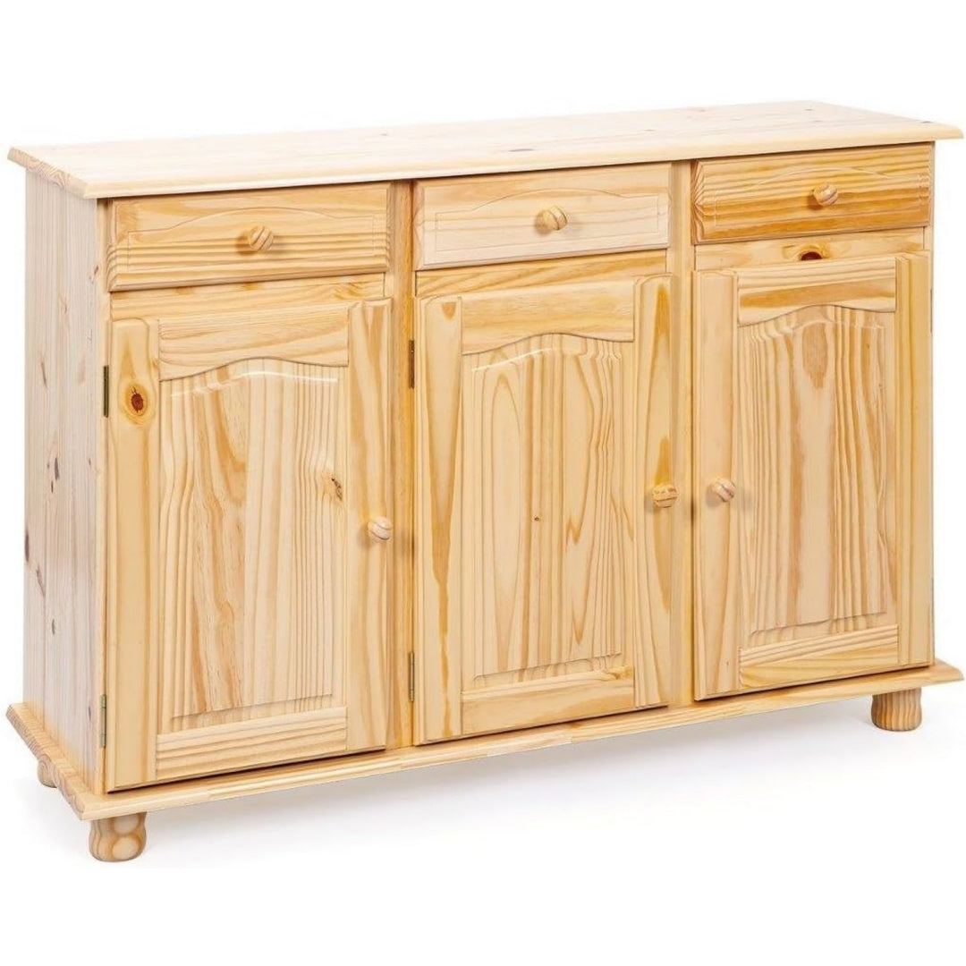 inter link landhausstil kommode sideboard sideboard buffet landhausstil beistellschrank - kiefer massiv 3 tueren 3 schubladen natur lackiert - abaco naturbelassen