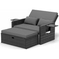 udpatio rattan lounge moebel outdoor lounge balkonmoebel gartensofa mit hockerrattan sofa mit stauraum verstellbares 2 sitzer garten-bett fuer terrassebalkongartengrau-meliert dunkelgraue bezuege