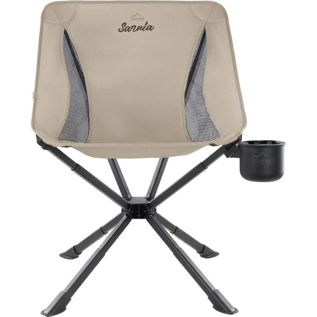 normani leichter camping klappstuhl angelstuhl - extra stabil mit getraenkehalter und kleinem packmass grau-beige onesize