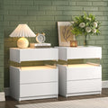 cubehom nachttisch 2er set weiss nachtschrank mit 3 schubladen beistellschrank nachttisch mit lichtemittierende diode-beleuchtung fuer schlafzimmer weiss