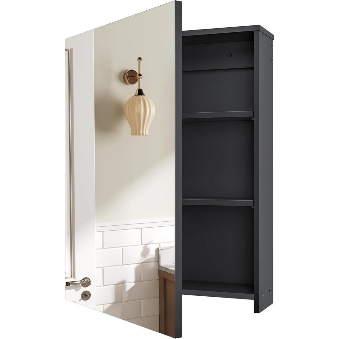 choezon spiegelschrank badezimmerschrank wandschrank mit spiegel haengeschrank mit verstellbaren regalen an der wand montierter badschrank haengende aufbewahrung fuer badezimmer schwarz