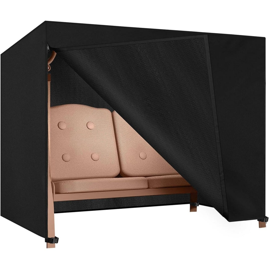 dokon hollywoodschaukel abdeckung 3 sitzer wasserdicht huelle schaukelbank robustes oxford wasserdicht beschichtet winddicht mit gurten ultraviolett-schutz mit reissverschluessen 215x125x170cm schwarz