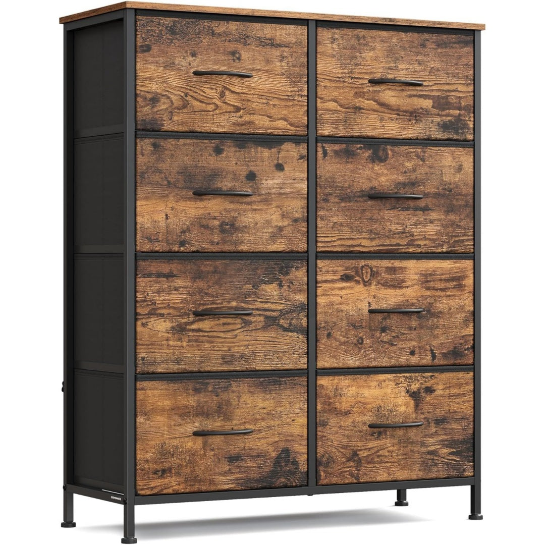kommode mit 8 schubladen aufbewahrungsschrank modern schrank stahl fuer schlafzimmer flur wohnzimmer tintenschwarz-rustikales braun bellah kollektion lgs124bh04
