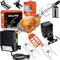 edelstahl grillspiess set 107cm passend fuer spirit gasgrill grill fleischklammer griffstueck und motor elektrischer drehspiess 220v - 240v inkl 4x fleischnadeln und montagezubehoer schwarz